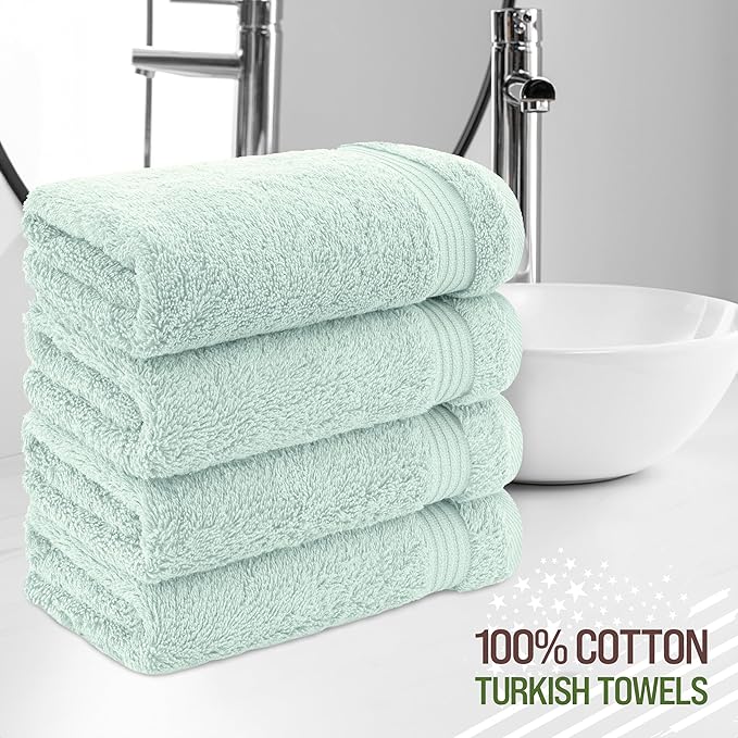 American Veteran Towel, Hand Towels for Bathroom Set of 4, 100% Cotton Turkish Hand Towel Sets Clearance Prime, Soft Hand Face Towels, Mint Green Hand Towels