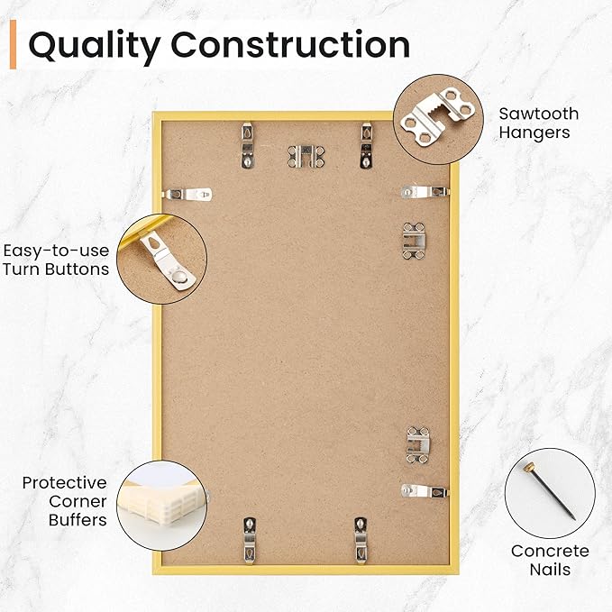 11x17 inch Picture Frame, 11x17 Photo Frames with 8x12 Removable Mat - High Definition Plexiglass - Vertical and Horizontal Display - Wall Hanging Frame - Gold, 5 Pack