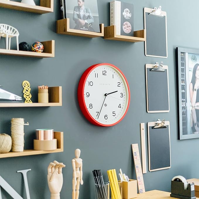 NEWGATE® Number Three Echo Wall Clock | Modern Round Clock | 14.5 inch | Red | Easy to Read Numbers | Ideal for Kitchen, Living Room or Office