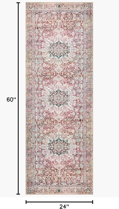 Loloi Wynter Collection WYN-05 Tomato/Teal 2'-0" x 5'-0" Accent Rug, .13" Thick, Area Rug, Soft, Durable, Printed, Vintage Inspired, Low Pile, Non-Shedding, Easy Clean, Living Room Rug