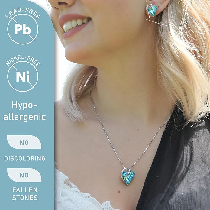 Necklaces for Women, Infinity Love Birthstone Heart Crystal Pendant, Birthday Jewelry Gifts for Her, Mom, and Wife, Silver Plated, 18 plus 2 inch Adjustable Chain