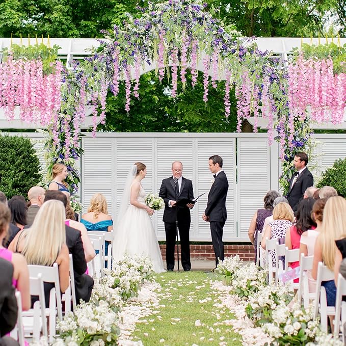 24 Pack Artificial Fake Wisteria Vine Ratta (3.75 Feet) Hanging Garland Silk Flowers String Home Party Wedding Decor(Pink)