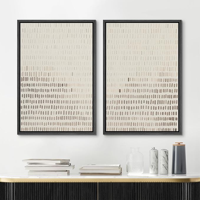MUDECOR Framed Canvas Print Wall Art Neutral Abstract Dot Illustrations Modern Art Decorative Bohemian Colorful Chic for Living Room, Bedroom, Office - 24"x36"x2 Black