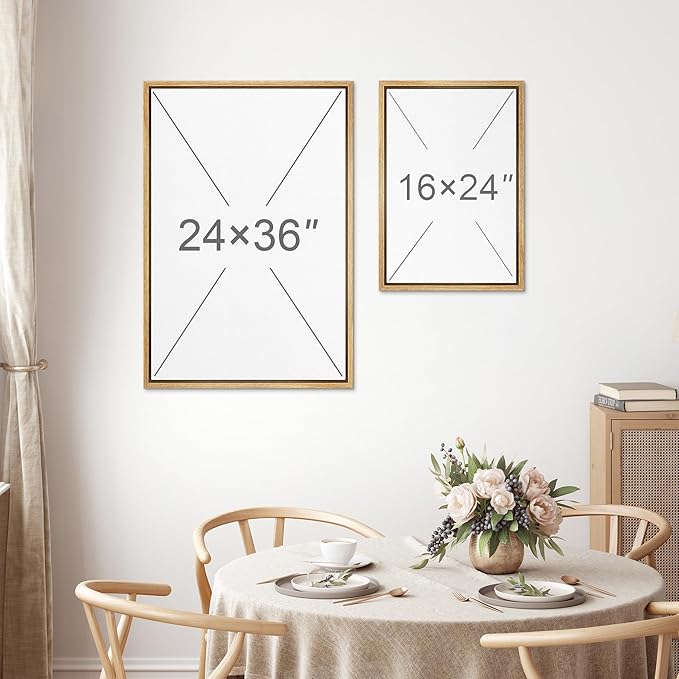 MUDECOR Framed Canvas Print Wall Art Oak Wood Tree Rings Nature Illustration Modern Art Decorative Multicolor Geometric Minimal for Bedroom - 16"x24"x2 Natural