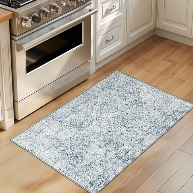 MIULEE 2x3 Washable Entry Rug Door Mat Indoor Entrance, Small Rug for Kitchen Bathroom Bedroom, Non-Slip Stain Resistant Throw Carpet Boho Entryway Decor, Blue