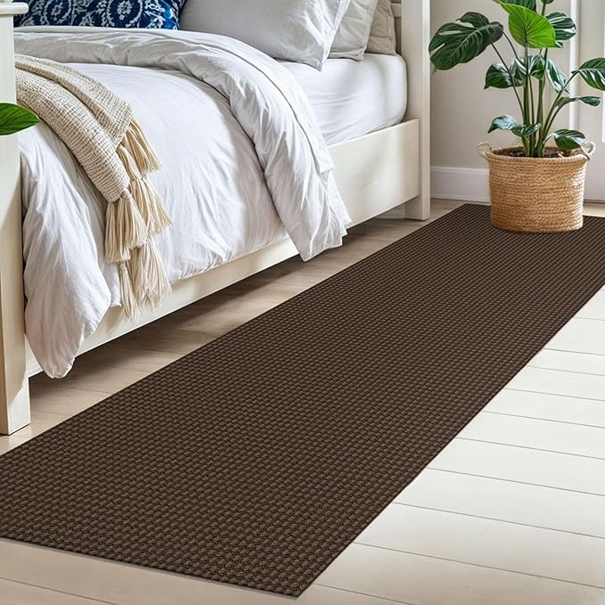 IOHOUZE Washable Runner Rug 2x7 Non Slip Runners for Hallways Entryway Runner Indoor, Kitchen Rugs Woven Cotton Floor Carpet for Kitchen Hall Entrance Bedroom, Brown