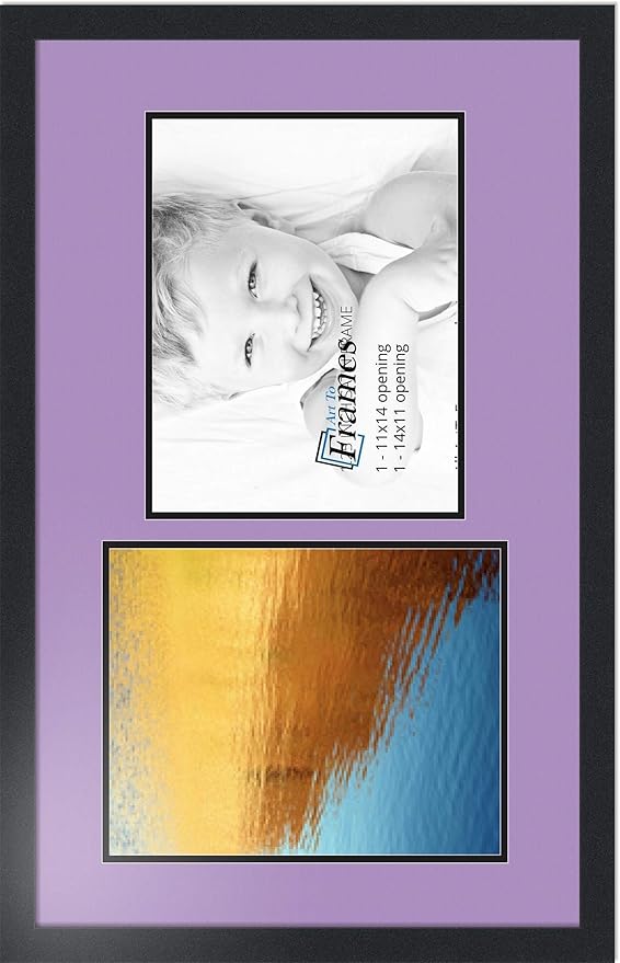 ArtToFrames Collage Photo Frame Double Mat with 2 - 11x14 Openings and Satin Black Frame