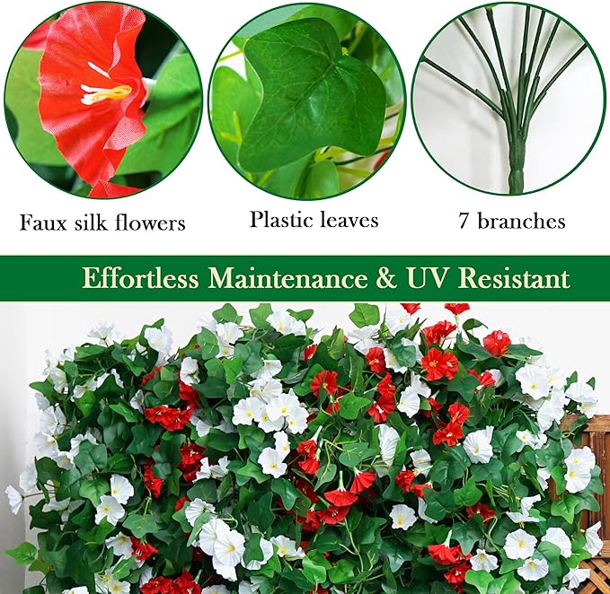 4 PCS Faux Hanging Plants Outdoor Artificial Hanging Red Flowers for Outdoors Faux Outdoor Plants for Planters Look Real for Outside Home Indoor Porch Patio Yard Decor