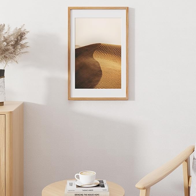 14x22 Oak Wood Picture Frame, 14"x22" Picture Frame Matted to 12"x18", Photo Frame 14 x 22 with Real Glass, 14x22 Wood Frame for Vertical or Horizontal Hanging (Natural Oak Color, 1 Pack)