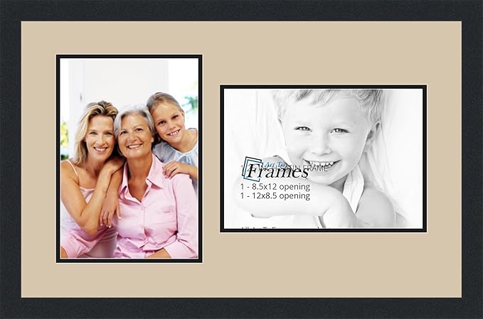 ArtToFrames Collage Photo Frame Double Mat with 2-8.5x12 Openings and Satin Black Frame