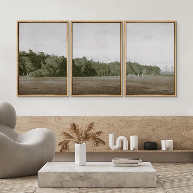 SIGNWIN Framed Canvas Print Wall Art Set Cloudy Sky Over Green Forest Clearing Nature Wilderness Illustrations Modern Art Landscape for Living Room, Bedroom, Office - 16"x24"x3 Natural