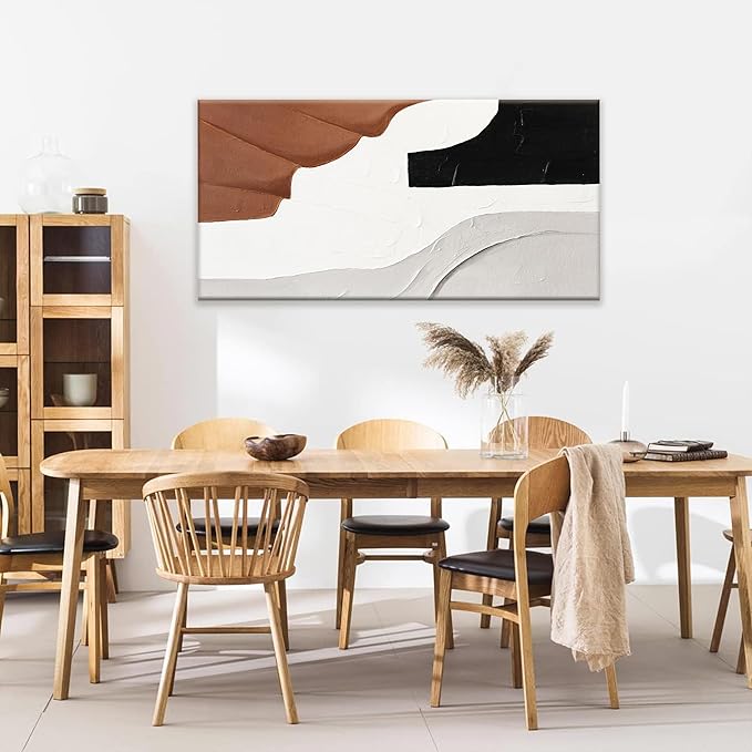 TAIJXAGSG Abstract Wall Art Brown Color Block Art Prints Black And White Geometric Color Block Canvas Art Wall Decor Painting Modern Artwork Decorations For Living Room Bedroom Kitchen 24 x 48 In