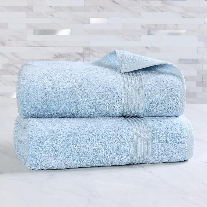 Superior Egyptian Cotton 2-Piece Bath Sheet Towel Set, Oversized Body Towels For Adults And Kids, Large Towel For Bath, Shower, Guest Bathroom, Spa, Gym, Resort, Essentials, Airbnb, Light Blue