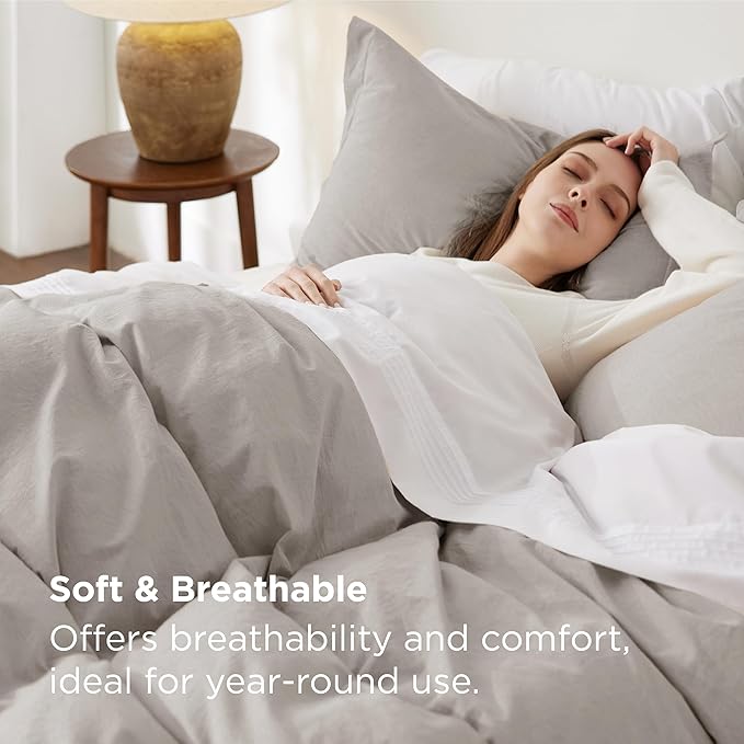Bedsure 100% Stone Washed Cotton Duvet Cover King - Stone Color Minimalist Cotton Duvet Cover Linen Like for All Seasons - GentleSoft™ Plain Simple Bedding, 3 Pieces (King, 104"x90")