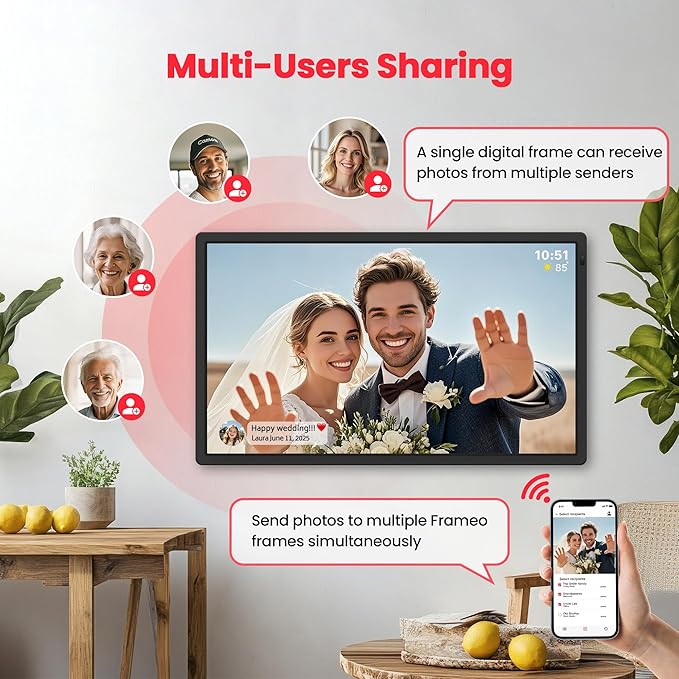Frameo 32" Extra Large Digital Picture Frame, Smart WiFi Photo Frame with 1920x1080 FHD IPS Touch Screen 64GB Memory, Support Wall Mounted Auto-Rotate USB&SD Card, Share Photos/Videos Instantly