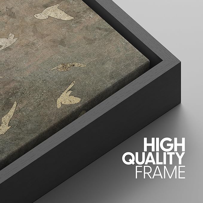 SIGNWIN Framed Canvas Print Wall Art Set Abstract Golden Birds in Flight Illustrations Modern Art Decorative Rustic Calm/Zen for Living Room, Bedroom, Office - 16"x24"x3 Black