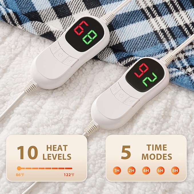 Homemate Electric Blanket Heated Queen Size - 84“x90“ Ultra Soft Cozy Flannel Heating Blanket with 10 Fast Heat Levels 8 Hours Auto Off Over-Heated Protection ETL Certification Keep Warm in Home