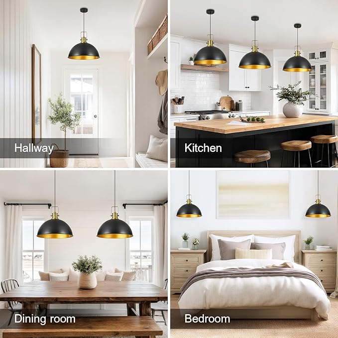 18 Inch Black Farmhouse Pendant Lights for Kitchen Island Industrial Pendant Lighting Adjustable Height Vintage Dome Hanging Light Fixtures for Barn, Dining Room