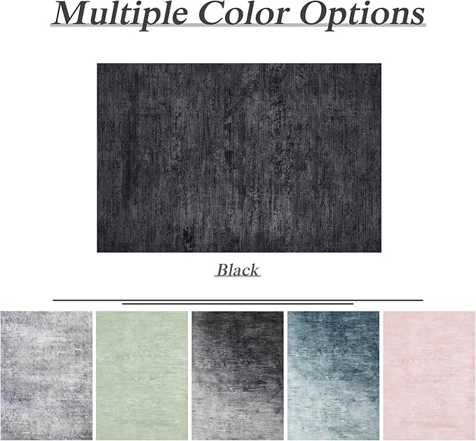 Washable Rug 6x9 Area Rugs for Living Room - Stain Resistant Non-Slip Backing Boho Rug for Bedroom,Durable & Ultra-Thin Vintage Large Area Rug(6x9,Black)