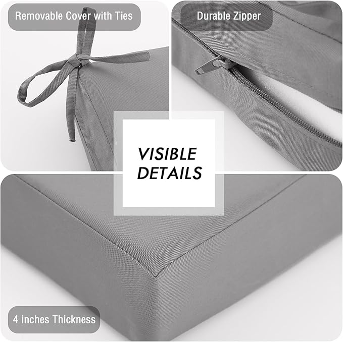 idee-home Outdoor Cushions for Patio Furniture, Outdoor Seat Cushion, Waterproof Hampton Bay Deep Seat Replacement Couch Chair Cushions for Garden Lawn Backyard Deck, 28.5 x 28.5 Grey