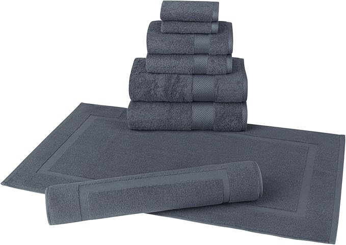 Towels Beyond - 8 Piece Luxury Towel Set, 100% Turkish Cotton, Includes 2 Bath Towels, 2 Hand Towels, 2 Washcloths & 2 Bath Mats, Highly Absorbent & Comfy Towels for Hotels & Spa | (Grey)