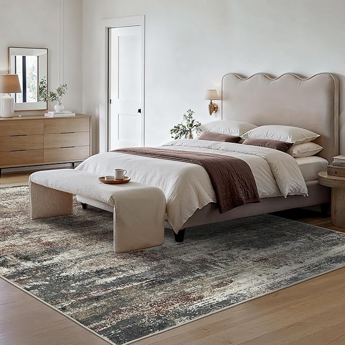 GENIMO Rugs for Bedroom-Washable 6x9 Area Rugs Lightweight Low Pile, Abstract Printed Non-Slip Carpet for Living Room, Playroom, Dining Room, Office, Mystic Forest