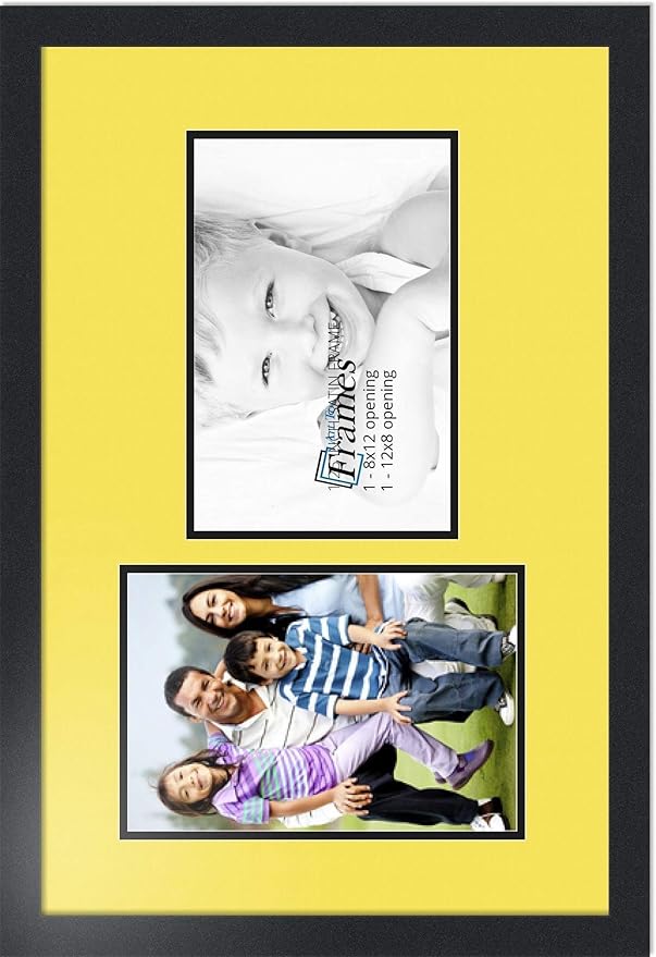 ArtToFrames Collage Photo Frame Double Mat with 2 - 8x12 Openings and Satin Black Frame