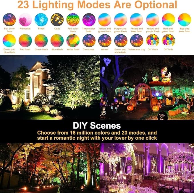 LED Flood Lights RGB Color Changing 300W Equivalent Outdoor, 30W Bluetooth Smart RGB Floodlight APP Control, 2700K&16 Million Colors for Garden Stage Lighting 4 Pack with Metal Ground Spikes Stakes