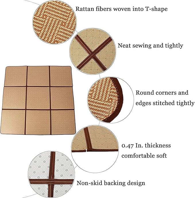 MYOYAY Large Japanese Tatami Mat 71x 71in Large Summer Breathable Sleeping Mat Foldable Rattan Floor Mat Non-Slip Memory Foam Stitching Carpet Crawling Mats Living Room Bedroom Playroom Yoga