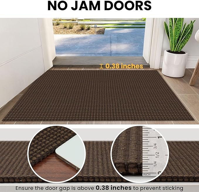 IOHOUZE Washable Runner Rug 2.6x12 Non Slip Rubber Backed Extra Long Hallway Runner Entryway Runner Indoor, Kitchen Rugs Woven Cotton Floor Carpet for Hall Entrance Stair, Brown