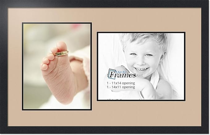 ArtToFrames Collage Photo Frame Double Mat with 2 - 11x14 Openings and Satin Black Frame