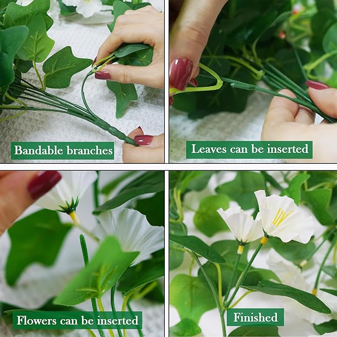 4 PCS Artificial Hanging White Flowers for Outdoors Faux Hanging Plants Outdoor Faux Outdoor Plants for Planters Look Real for Outside Home Indoor Porch Patio Yard Decor