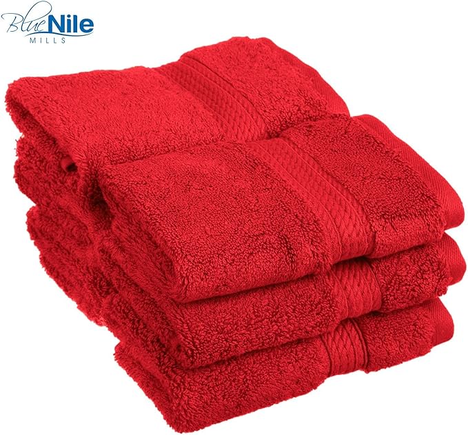 BLUENILEMILLS Premium Towel Collection, Egyptian Cotton Towels for Shower and Bathroom Assorted 6-Piece Face Towel Set, 13" x 13", Red by Blue Nile Mills