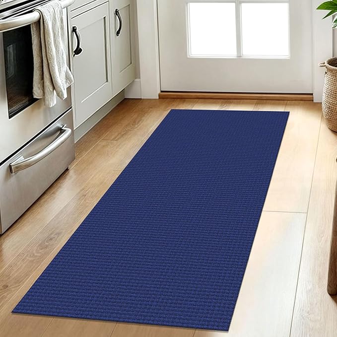 IOHOUZE Washable Runner Rug 2x5 Non Slip Runners for Hallways Entryway Runner Indoor, Kitchen Throw Rug Woven Cotton Floor Carpet for Hall Entrance Bedroom, Royal Blue/Navy