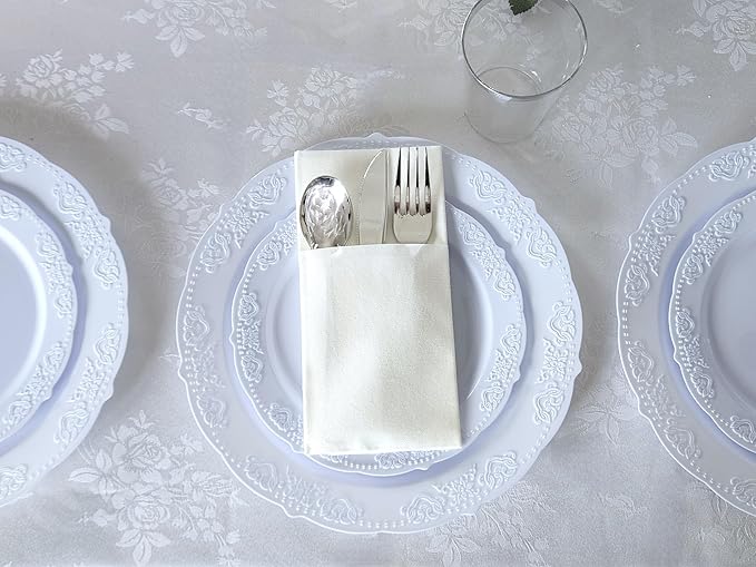 " OCCASIONS " 50 Plates Pack (25 Guests) Vintage Wedding Party Disposable Plastic Plate Set -25x10.25'' Dinner +25x7.5'' Salad/Dessert plates (Portofino Plain Blue)