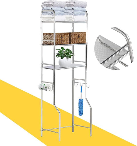 susunnus Over The Toilet Storage 3 Tier M,Bathroom Shelves Over Toilet,Freestanding Space Saver with Toilet Paper Holder,Stainless Steel,Pragmatic,Sturdy,Waterproof,Silver