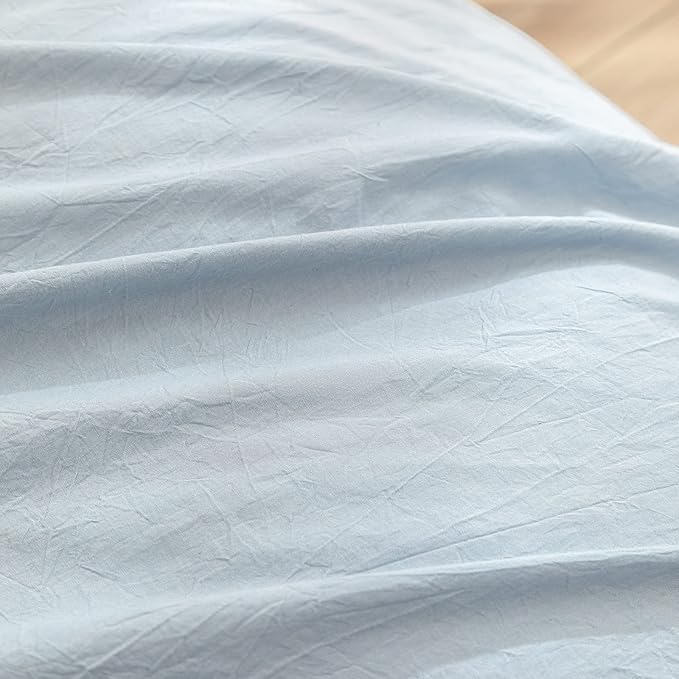 BESTOUCH Duvet Cover Set 100% Washed Cotton Linen Feel Super Soft Comfortable Chic Lightweight 3 PCs Home Bedding Set Solid Cornflower Blue Super King Plus