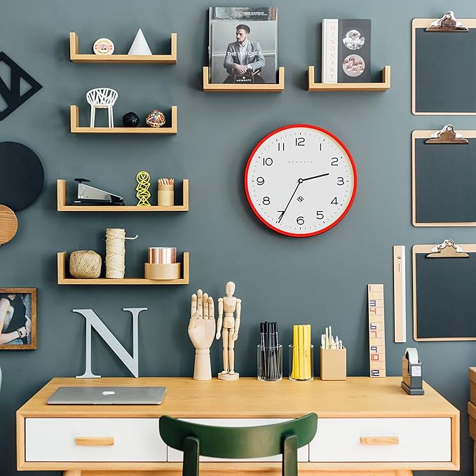 NEWGATE® Number Three Echo Wall Clock | Modern Round Clock | 14.5 inch | Red | Easy to Read Numbers | Ideal for Kitchen, Living Room or Office