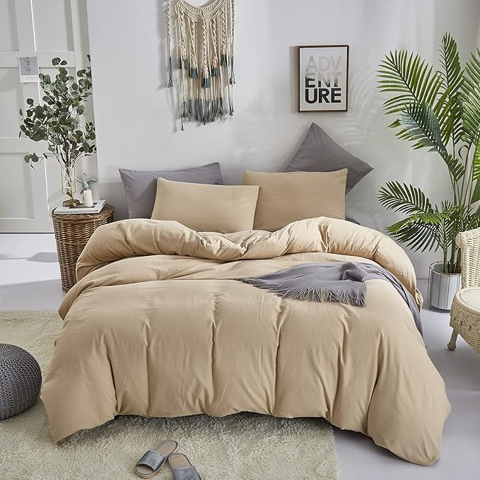 Pureant Beige Comforter Set King Solid Champagne Bedding Comforter Sets Light Brown King Comforter for Women Men Khaki Comforter Plain Taupe King Size Comforter Sets Soft Breanthable Tan Sand Color