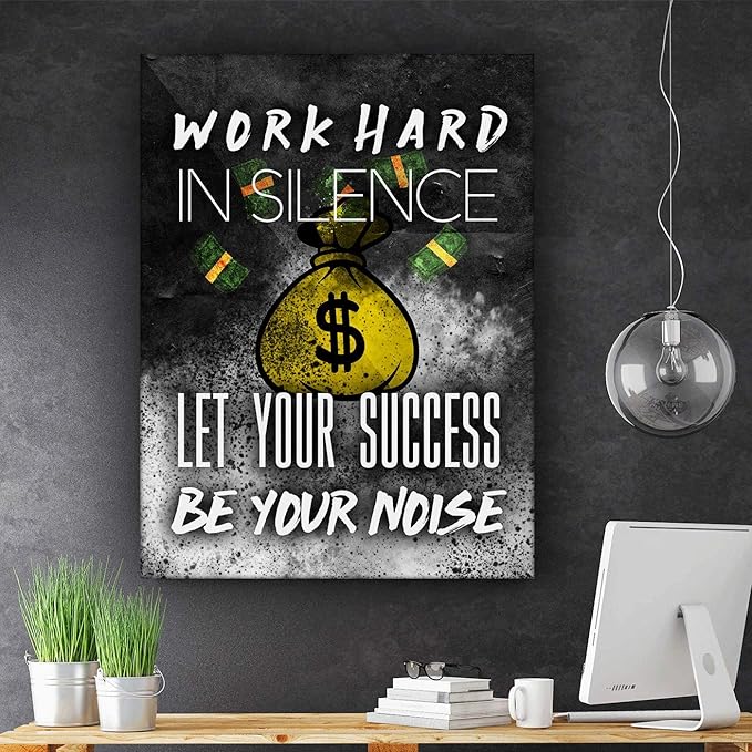 Motivational Wall Canvas Print Entrepreneur Work Hard Office Decor Modern Art Home Money Inspiration Success Motivation Inspire Entrepreneur (24" x 18")