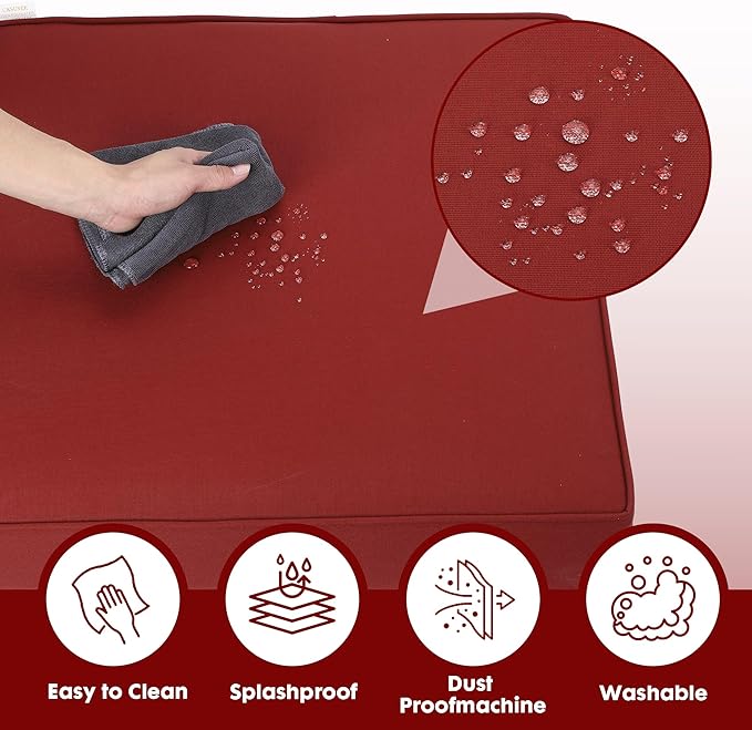 Outdoor Deep Seating Cushion Set, 24" x 24", Waterproof & Fade Resistant Patio Furniture Cushions with Handle, Deep Seat and Back Cushion for Chair and Sofa (3, Red)
