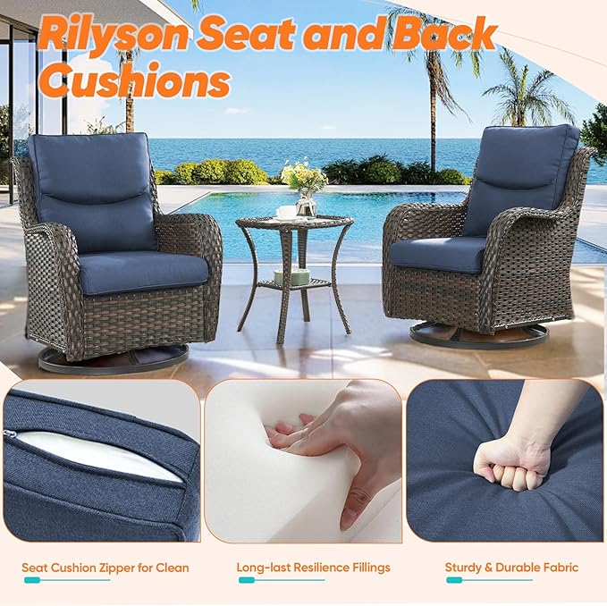 Patio Cushions for Outdoor Furniture - 22×24 Inches High Back and Deep Seating Outdoor Cushion for Patio Chairs Sofa Couch Loveseat Water Resistant(Blue/2 Set/Smile)