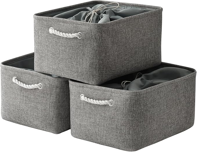 TheWarmHome Fabric Storage Bins Baskets for Organizing, Large Sturdy Storage Basket W/Handles, Decorative Foldable Storage Baskets for Shelves Closet Nursery Toy (X Large - 3 Pack 17.7L×13.8W×9.8H)