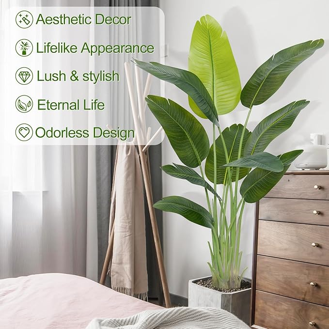 Lifelike Bird of Paradise Artificial Plant,5ft Faux Banana Leaf Tree with 10 Trunks - Perfect Indoor Silk Floor Plant for Home Decor in Living Room, Office, and Bedroom 1Pack