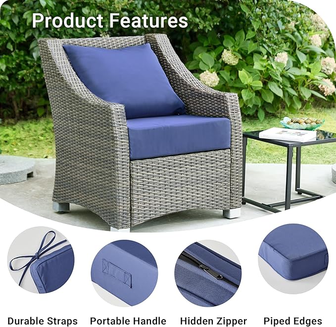 Outdoor Cushions for Patio Furniture,Outdoor Seat Cushion Set 24 x 24 x 5.75 Inch,Waterproof & Fade Resistant Outdoor Chair Cushions,Deep Patio Chair Cushion with Removable Cover,Navy Blue