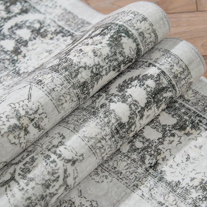 jinchan Area Rug 2x3 Washable Vintage Floral Rug Indoor Entryway Non-Slip Door Mats Soft Carpet for Living Room Bedroom Bathroom Home Office Grey