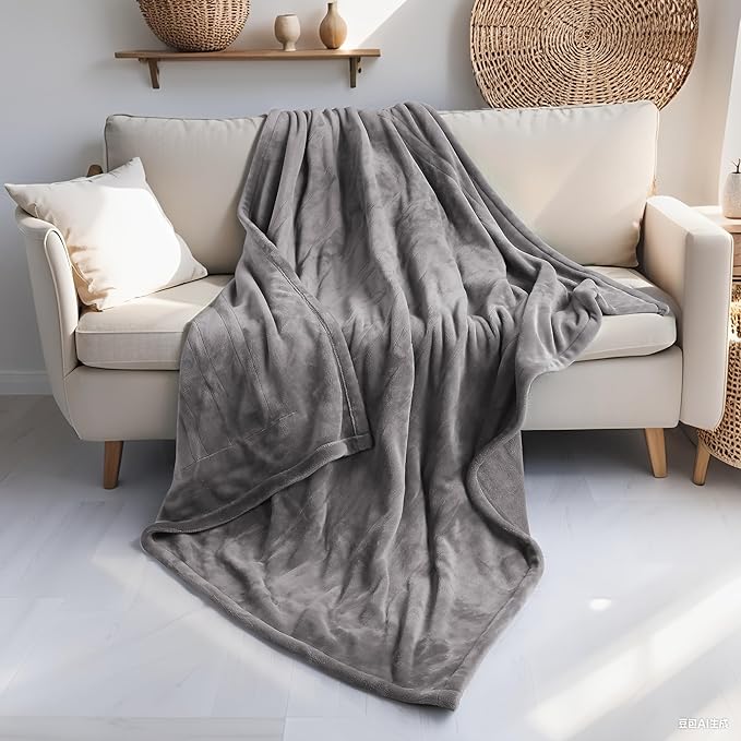 Electric Throw Blanket 50"x60" Throw Size with Cozy Flannel, 5 Heat Settings & 3 Hours Auto Off, Cozy & Warm for All Night, Machine Washable, Light Grey