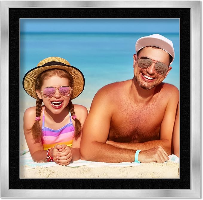10x10 Frame with Mat - Silver 13x13 Frame Wood Made to Display Print or Poster Measuring 10 x 10 Inches with Black Photo Mat
