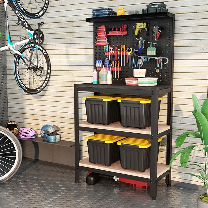 Nazhura 97 Quart Plastic Storage Bin, Stackable and Nestable Storage Boxes with Yellow Lids and Secure Latching Buckles, Large Storage Container (Black/Yellow, 97Quart-6Pack)