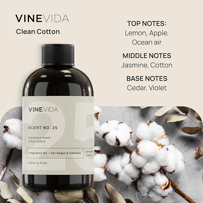 VINEVIDA [16 Fl Oz] Clean Cotton Fragrance Oil for Cold Air Diffusers, Essential Oils for Diffuser Oil Refill & Air Freshener Room Spray